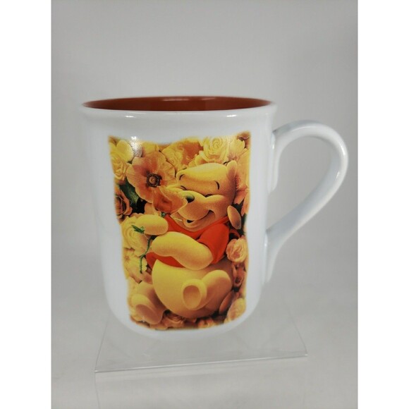 Disney Store Winnie the Pooh Coffee Mug Yellow Roses Large White & Orange 16 oz - Picture 2 of 14